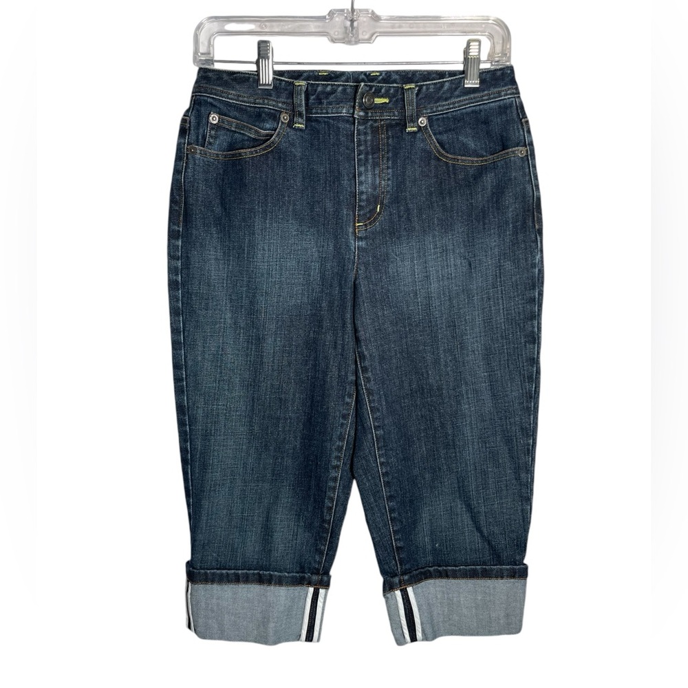 Talbots‎ capri jeans size 6 petite blue stretch capri jeans with cuffed hem